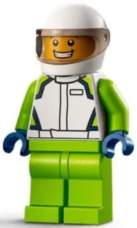LEGO Race Car Driver - Male, White Race Jacket and Helmet, Lime Legs minifigure