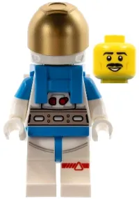 LEGO Lunar Research Astronaut - Male, White and Dark Azure Suit, White Helmet, Metallic Gold Visor, Moustache minifigure