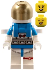 LEGO Lunar Research Astronaut - Female, White and Dark Azure Suit, White Helmet, Metallic Gold Visor, Backpack Clips, Open Mouth Smile minifigure