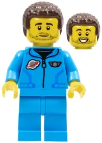LEGO Lunar Research Astronaut - Male, Dark Azure Jumpsuit, Dark Brown Coiled Hair, Stubble minifigure