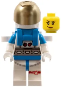 LEGO Lunar Research Astronaut - Female, White and Dark Azure Suit, White Helmet, Metallic Gold Visor, Backpack Clips, Smirk minifigure
