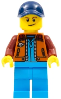 LEGO Lunar Research Astronaut - Male, Dark Orange Classic Space Jacket, Dark Azure Legs, Dark Blue Cap with Hole, Lopsided Smile (Rover Driver) minifigure