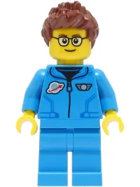 LEGO Lunar Research Astronaut - Male, Dark Azure Jumpsuit, Reddish Brown Spiked Hair, Glasses minifigure