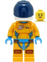 LEGO Lunar Research Astronaut - Female, Bright Light Orange and Dark Azure Suit, White Helmet, Dark Blue Visor, Open Mouth Smile minifigure