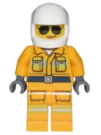 LEGO Fire - Reflective Stripes, Bright Light Orange Suit, White Helmet, Sunglasses minifigure