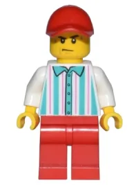 LEGO Hot Dog Vendor - Red Legs and Cap, Sweat Drops minifigure