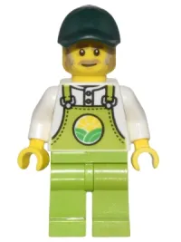 LEGO Farmer Horace - Lime Overalls over White Shirt, Lime Legs, Dark Green Cap, Dark Tan Moustache and Sideburns minifigure