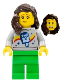 LEGO Stuntz Spectator - Dark Brown Hair, Popsicle Shirt, Bright Green Legs minifigure