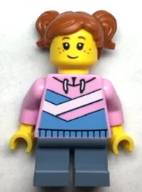 LEGO Girl - Dark Orange Hair, Bright Pink Hoodie, Sand Blue Short Legs minifigure