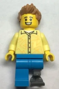 LEGO Grocery Store Customer - Male, Bright Light Yellow Shirt, Medium Nougat Hair, Prosthetic Leg minifigure
