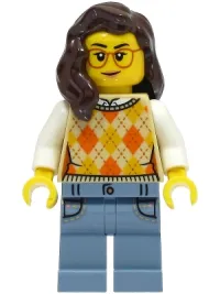 LEGO Passenger - Female, Tan Vest, Sand Blue Legs with Pockets, Dark Brown Hair minifigure