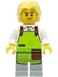 LEGO Cyclist - Male, White Shirt, Lime Apron, Bright Light Yellow Hair minifigure