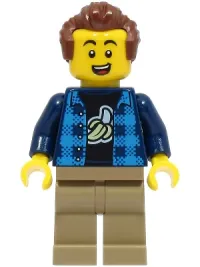 LEGO Stuntz Spectator - Male, Dark Blue and Dark Azure Jacket, Dark Tan Legs, Reddish Brown Hair minifigure