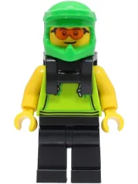 LEGO Food Delivery Cyclist - Male, Lime Hoodie, Black Legs, Bright Green Helmet, Neck Bracket minifigure