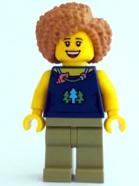 LEGO Female, Dark Blue Top with Trees and Necklace, Olive Green Legs, Medium Nougat Hair minifigure