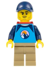 LEGO Go-To Gary - Dirt Bike Rider, Dark Azure and Dark Blue Shirt, Dark Tan Legs, Dark Blue Cap, Red Backpack minifigure