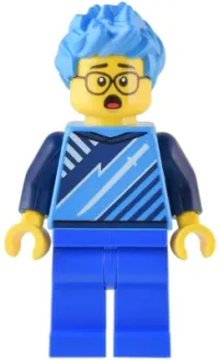 LEGO Gaming Tournament Participant - Male, Dark Azure T-Shirt with Sword, Blue Legs, Dark Azure Hair minifigure