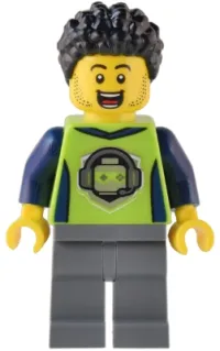 LEGO Gaming Tournament Announcer - Male, Lime T-Shirt with Gaming Logo, Dark Bluish Gray Legs, Black Hair minifigure