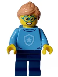 LEGO Police - City Officer in Training Female, Medium Blue Shirt with Badge, Dark Blue Legs, Nougat Hair, Glasses minifigure