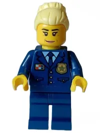 LEGO Police - City Chief Female, Dark Blue Jacket and Legs, Bright Light Yellow Hair, Closed Smile minifigure