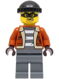 LEGO Police - City Bandit Crook Male, Dark Orange Jacket, Dark Bluish Gray Legs, Black Knit Cap minifigure