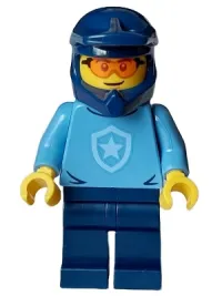 LEGO Police - City Officer, Medium Blue Shirt with Badge, Dark Blue Legs, Dark Blue Dirt Bike Helmet, Orange Glasses minifigure