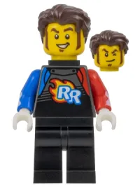 LEGO Rocket Racer - Stuntz Driver, Black Jumpsuit with Blue and Red Arms, Dark Brown Hair minifigure