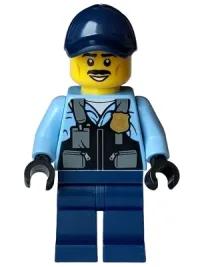 LEGO Police - City Officer Male, Safety Vest with Police Badge, Dark Blue Legs, Dark Blue Cap, Black Moustache minifigure