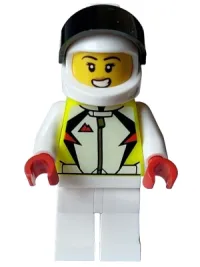 LEGO Stuntz Driver - Female, Neon Yellow Jacket, White Legs, White Helmet with Black Visor minifigure