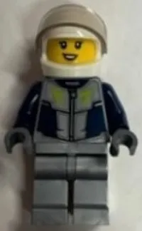 LEGO Race Car Driver - Female, Dark Blue and Flat Silver Race Suit, White Helmet minifigure