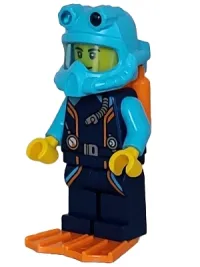 LEGO Arctic Explorer Diver - Male, Dark Blue Diving Suit, Orange Air Tanks and Flippers, Medium Azure Helmet minifigure