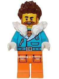 LEGO Arctic Explorer Captain - Male, Medium Azure Jacket, White Fur Collar, Reddish Brown Hair, Dark Orange Beard minifigure