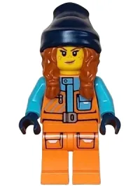 LEGO Arctic Explorer - Female, Orange Jacket, Dark Orange Braids with Dark Blue Beanie, Freckles minifigure
