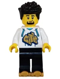 LEGO Rollerskater - Male, White Hoodie with Gold 'CITY', Black Legs, Pearl Gold Roller Skates minifigure