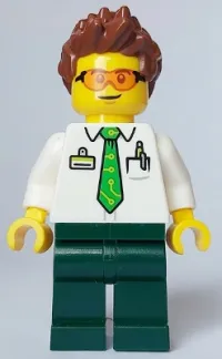 LEGO Electric Scooter Rider - Male, White Shirt with Bright Green Tie, Dark Green Legs, Reddish Brown Hair minifigure