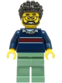 LEGO Dad - Dark Blue Sweater with Dark Red Stripe, Sand Green Legs, Black Hair minifigure