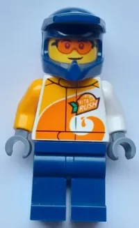 LEGO Quad Driver - Male, 'ViTA RUSH' Uniform, Dark Blue Legs, Dark Blue Helmet, Safety Glasses minifigure