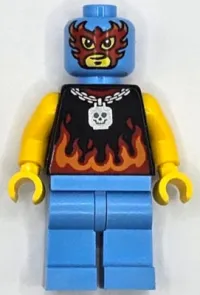 LEGO Taco Monster Truck Driver - Male, Black Sleeveless Shirt with Flames, Medium Blue Legs, Wrestling Mask minifigure