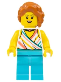 LEGO Plane Passenger - Female, White Halter Top and Black Choker Necklace, Medium Azure Legs, Dark Orange Hair with Braid minifigure