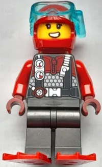 LEGO Diver - Female, Red Helmet, Air Tanks, and Flippers minifigure