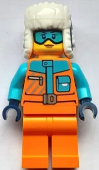 LEGO Arctic Explorer - Female, Orange Jacket, Dark Blue Ushanka Hat, Medium Azure Goggles minifigure