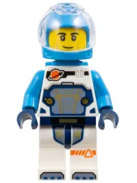 LEGO Astronaut - Male, Dark Azure Helmet, Dark Azure Backpack, White Space Suit with Dark Azure Arms, Smirk set