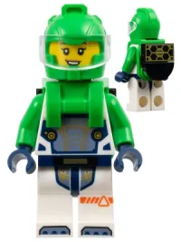 LEGO Astronaut - Female, Bright Green Helmet, Bright Green Backpack with Solar Panel and Tile Round Half, White Space Suit with Bright Green Arms set