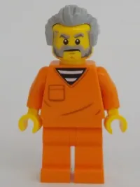 LEGO Police - City Jail Prisoner Male, Orange Prison Jumpsuit, Light Bluish Gray Hair, Beard and Sideburns minifigure