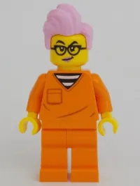 LEGO Police - City Jail Prisoner Female, Orange Prison Jumpsuit, Bright Pink Hair, Black Glasses minifigure