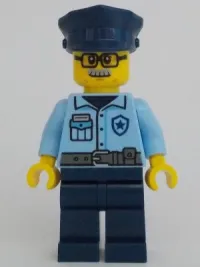 LEGO Police - City Officer Male, Bright Light Blue Shirt, Dark Blue Legs, Light Bluish Gray Moustache and Black Glasses minifigure