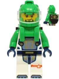 LEGO Astronaut - Male, White Spacesuit with Bright Green Arms, Bright Green Helmet, Bright Green Backpack with Solar Panel, Goatee minifigure