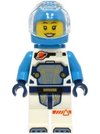 LEGO Astronaut - Female, White Spacesuit with Dark Azure Arms, Dark Azure Helmet, Dark Azure Backpack, Hearing Aid set