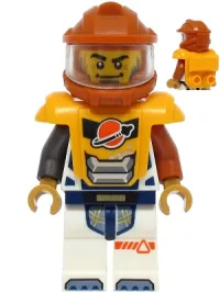 LEGO Astronaut - Male, White Spacesuit with Dark Orange and Pearl Dark Gray Arms, Dark Orange Helmet, Bright Light Orange Armor with Ingot set