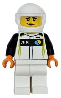 LEGO Race Car Driver - Female, White, Black and Lime Racing Suit, White Legs and Helmet set